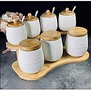 Набор из 3 банок 630 мл и 4 банок 350 мл с ложками на подставке Bamboo Lenardi