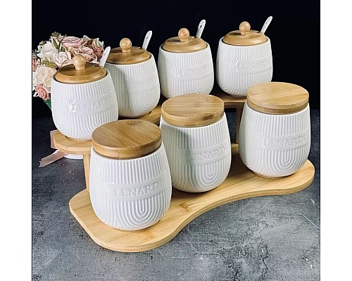 Набор из 3 банок 630 мл и 4 банок 350 мл с ложками на подставке Bamboo Lenardi