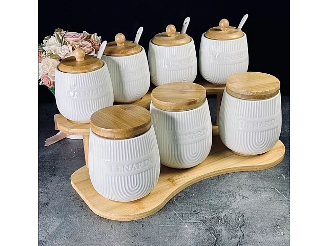 Набор из 3 банок 630 мл и 4 банок 350 мл с ложками на подставке Bamboo Lenardi