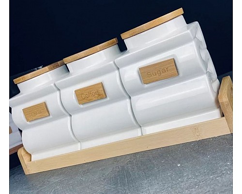 Набор из 3 банок 1 л с крышками на подставке Bamboo Lenardi
