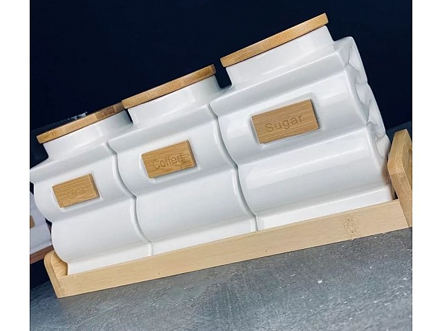 Набор из 3 банок 1 л с крышками на подставке Bamboo Lenardi