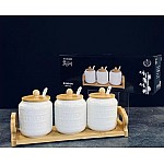 Набор из 3 банок 350 мл для специй с крышками и ложками на подставке Bamboo Lenardi