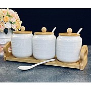 Набор из 3 банок 350 мл для специй с крышками и ложками на подставке Bamboo Lenardi