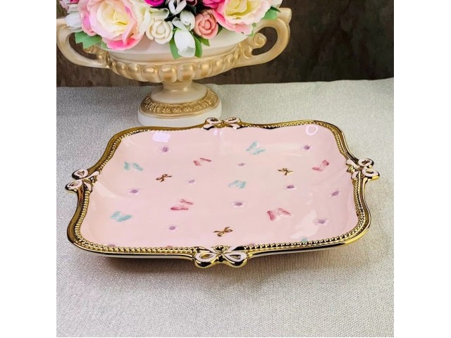 Квадратное блюдо Lenardi Бабочки розовые 30,5 см