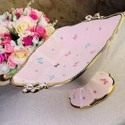 Квадратная фруктовница Lenardi Бабочки розовые 37 см на ножке