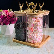 Набор из 4 банок 800 мл для сыпучих продуктов на подставке Bamboo Lenardi