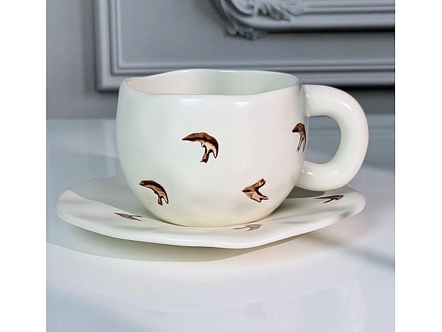 Чашка 300 мл с блюдцем Birds Lenardi коричневые