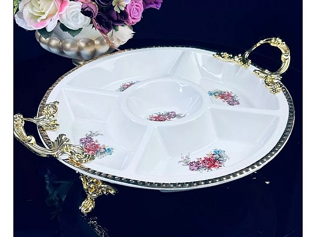 Менажница круглая 34 см Астория Lenardi на ножках с ручками