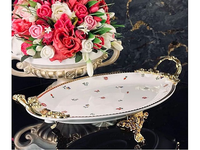 Блюдо овальное 41 см Годжи Lenardi на ножках с ручками