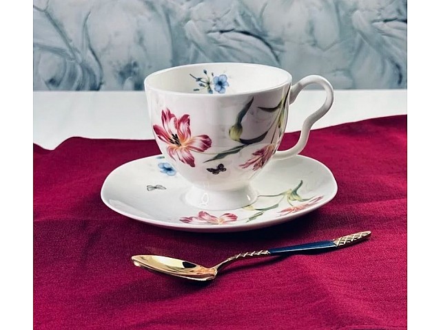 Чайный набор Flowers Lenardi красный цветок на 6 персон 12 предметов