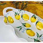 Овальное глубокое блюдо 35,5 см с ручками Лимоны Lenardi