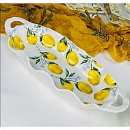 Овальное глубокое блюдо 35,5 см с ручками Лимоны Lenardi