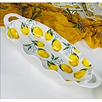 Овальное глубокое блюдо 35,5 см с ручками Лимоны Lenardi