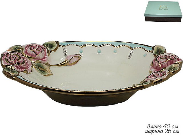 Блюдо глубокое Роза Lenardi голубое 40 см