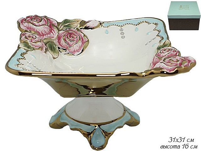 Фруктовница керамическая Роза Lenardi голубая 31 см