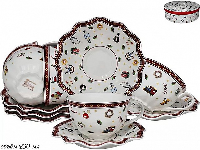 Чайный набор на 6 персон 12 предметов 200 мл Новогодний Lenardi