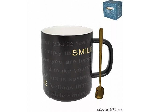 Кружка Smile Lenardi черная 400 мл с ложкой