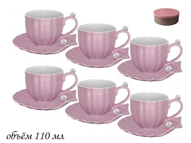 Кофейный набор Lenardi Жемчужина розовый 12 предметов 110 мл