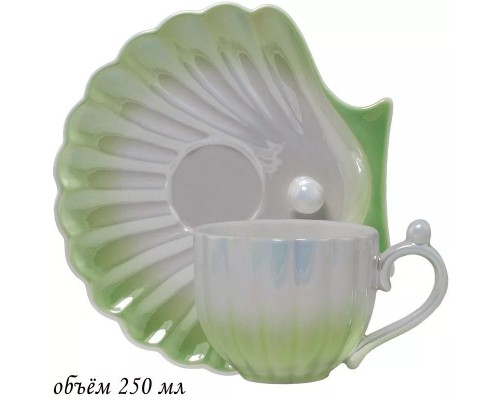 Чашка с блюдцем Lenardi Жемчужина зеленая 250 мл