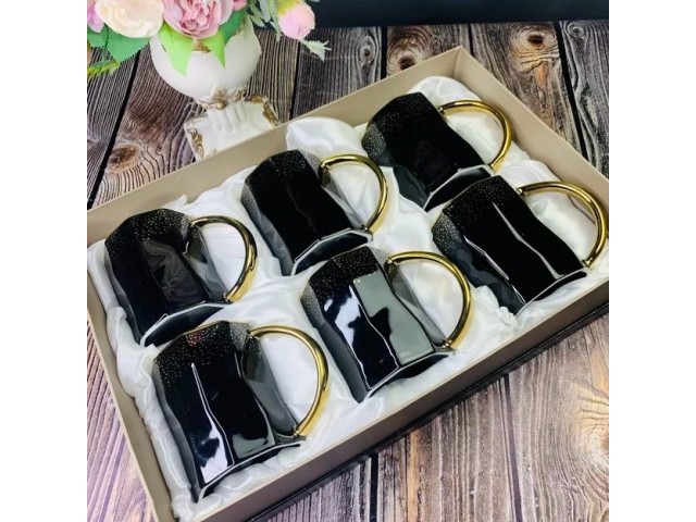 Набор 6 кружек Lenardi Грани черный 300 мл