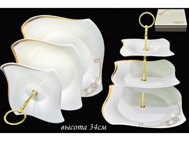 Трехъярусная этажерка Стразы золото