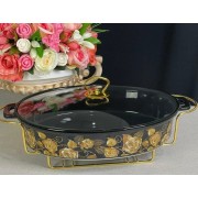 Мармит сервировочный овальный 38 см с крышкой на подставке Rox Lenardi