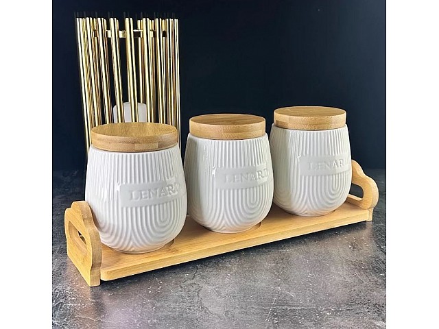 Набор из 3 банок 320 мл Bamboo Lenardi на подставке