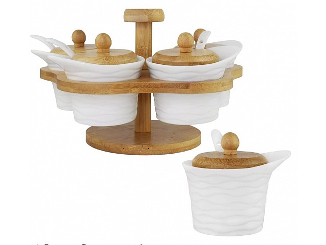 Набор из 5 банок 100 мл для специй с ложками на подставке Bamboo Lenardi