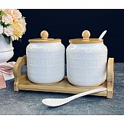 Набор из 2 банок 350 мл для специй с крышками и ложками на подставке Bamboo Lenardi