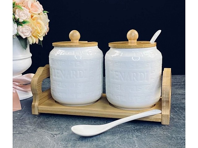 Набор из 2 банок 350 мл для специй с крышками и ложками на подставке Bamboo Lenardi