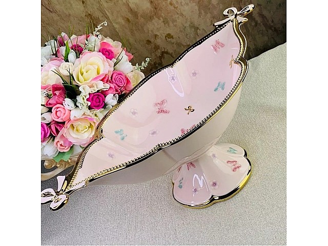 Фруктовница Lenardi Бабочки розовые 48 см на ножке