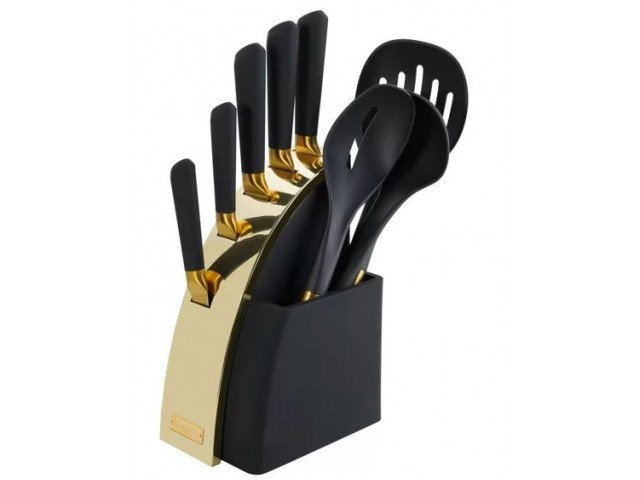 Набор ножей Style Lenardi 8 предметов на подставке черный-золотой