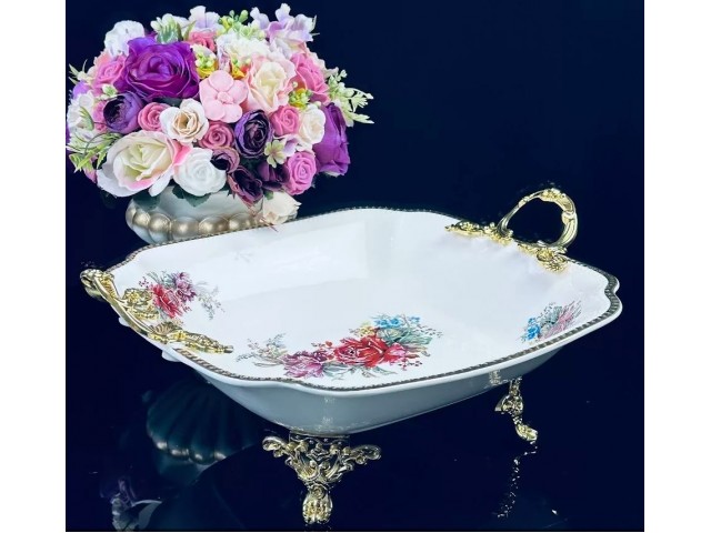 Блюдо 34 см квадратное Астория Lenardi на ножках с ручками