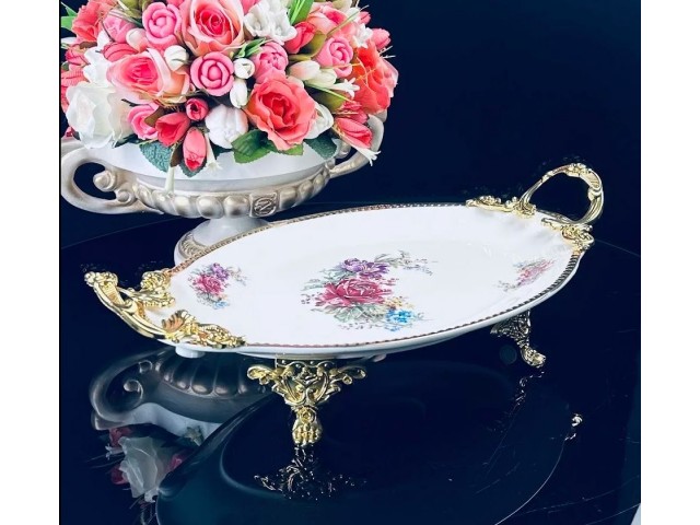 Блюдо овальное 38 см Астория Lenardi на ножках с ручками