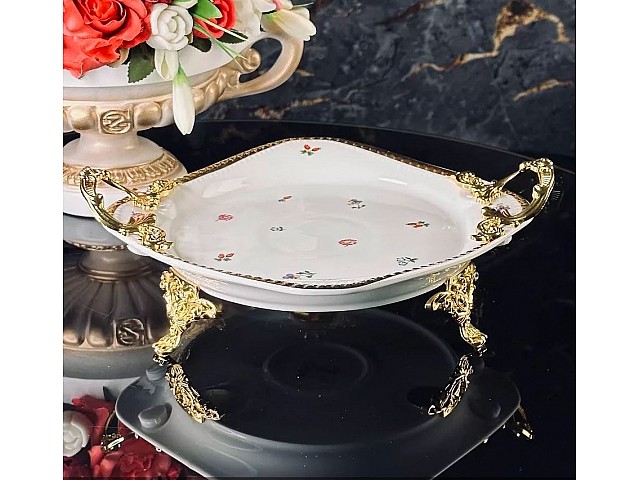 Блюдо круглое 28 см Годжи Lenardi на ножках с ручками