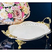 Блюдо 28 см с перфорацией Atlantis Cream Lenardi на ножках с ручками