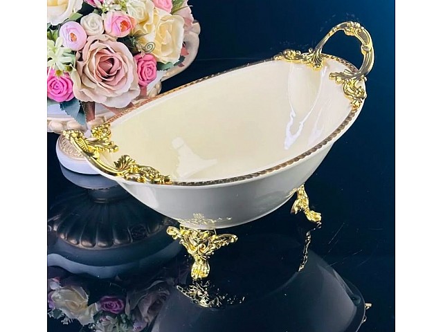 Глубокое блюдо 31 см Atlantis Cream Lenardi на ножках с ручками