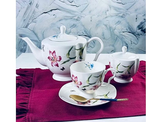 Чайный сервиз Flowers Lenardi красный цветок на 6 персон 14 предметов