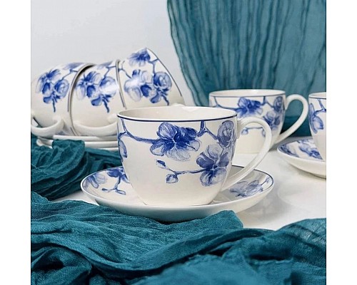 Чайный набор на 6 персон 12 предметов 280 мл Blue Flowers Lenardi Чайный набор на 6 персон 12 предметов 280 мл Blue Flowers Lenardi