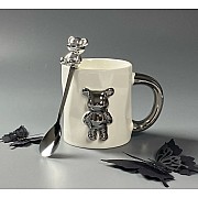 Кружка 350 мл с ложкой Мишки Lenardi белая