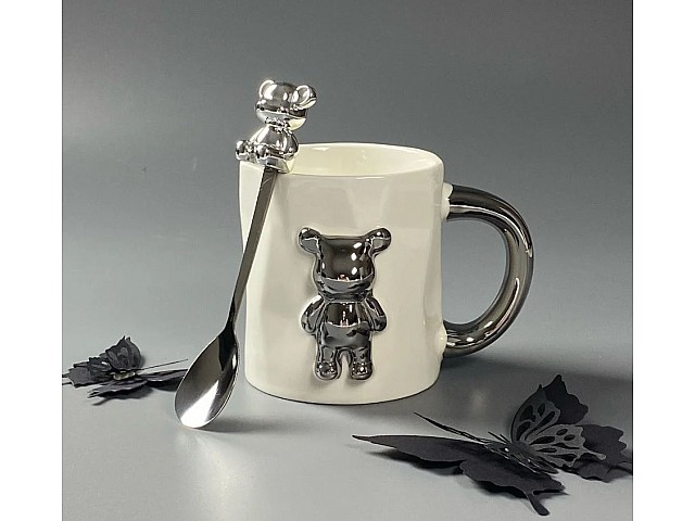 Кружка 350 мл с ложкой Мишки Lenardi белая