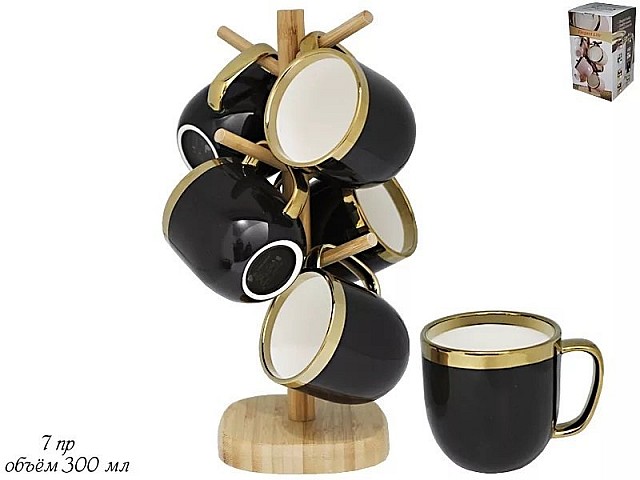 Набор 6 кружек на подставке Lenardi черные 300 мл