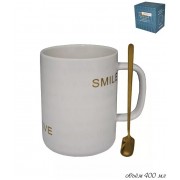 Кружка Smile Lenardi белая 400 мл с ложкой