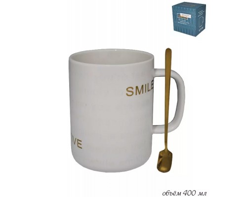 Кружка Smile Lenardi белая 400 мл с ложкой Кружка Smile Lenardi белая 400 мл с ложкой