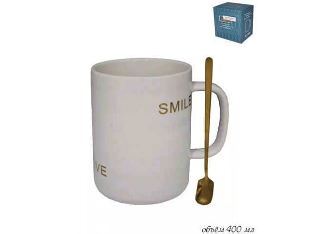 Кружка Smile Lenardi белая 400 мл с ложкой