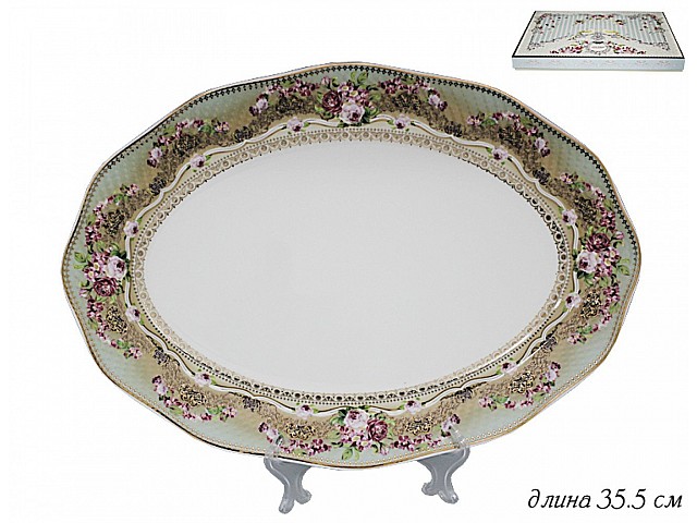 Овальное блюдо 35 см Малахит Lenardi