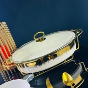 Мармит сервировочный овальный 33 см с крышкой на подставке Rox white Lenardi
