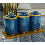 Набор из 3 банок для сыпучих продуктов на подставке Wood Lenardi синий