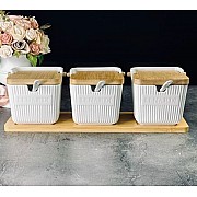 Набор из 3 банок 350 мл с ложками на подставке Bamboo Lenardi