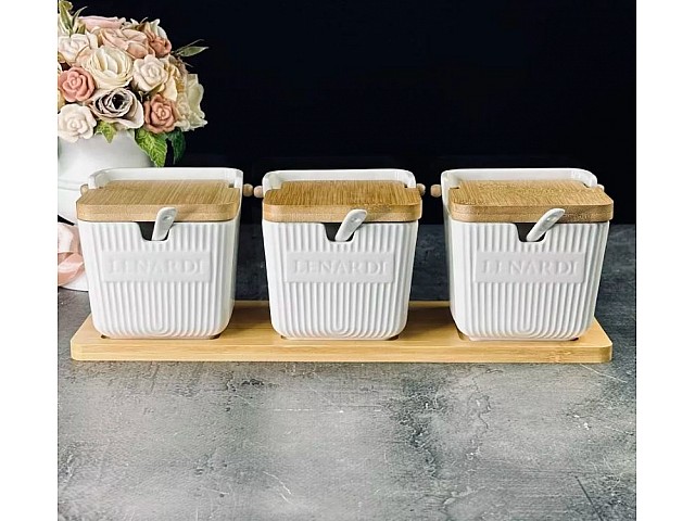 Набор из 3 банок 350 мл с ложками на подставке Bamboo Lenardi